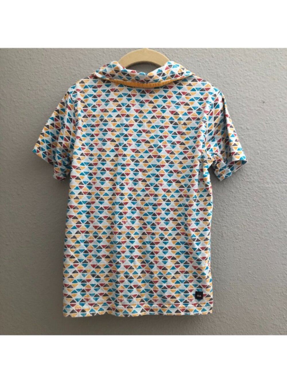Tea Collection Short Sleeve Polo Shirt Boys size 7 White Blue Yellow Ringer Trim - Picture 3 of 6